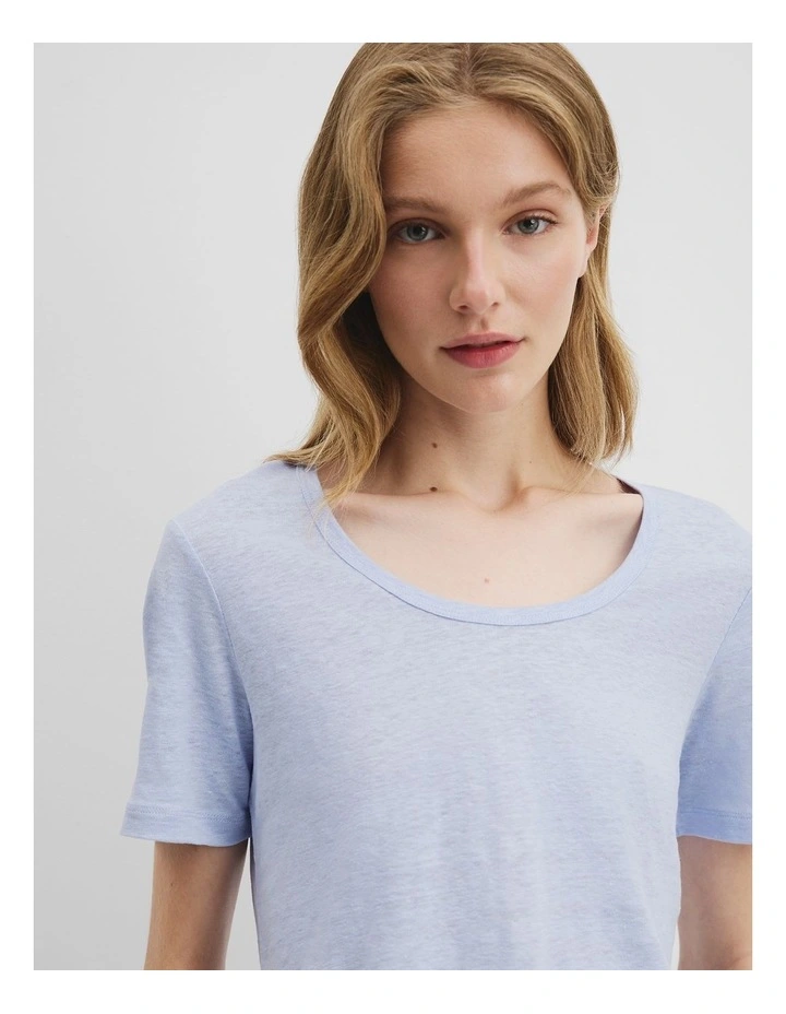 Organically Grown Linen Scoop Neck T-shirt in Ice Blue image 2
