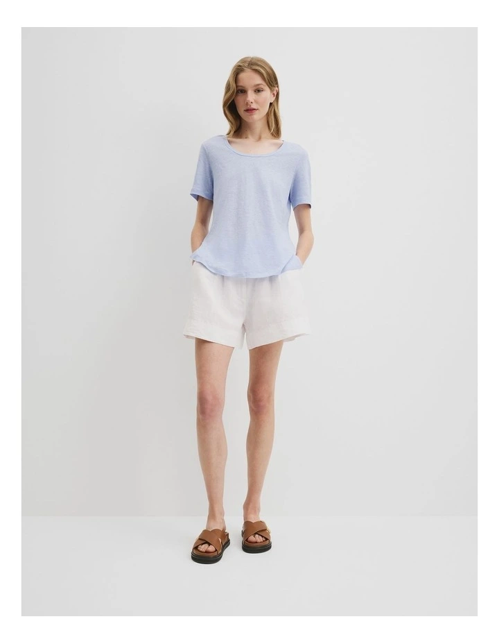 Organically Grown Linen Scoop Neck T-shirt in Ice Blue image 3