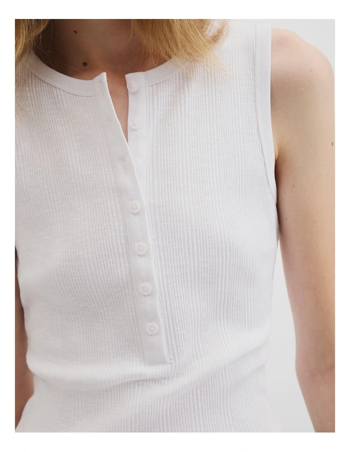 Button Henley Tank in White image 3