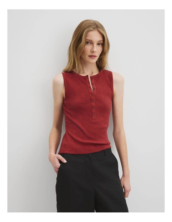 Button Henley Tank in Brick image 1
