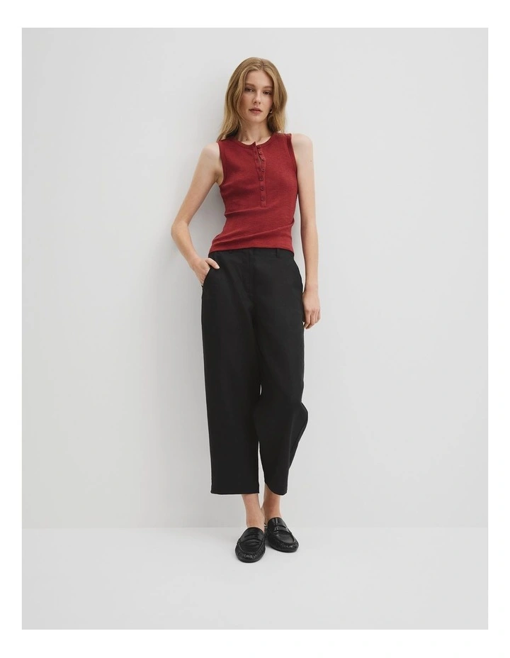 Button Henley Tank in Brick image 3