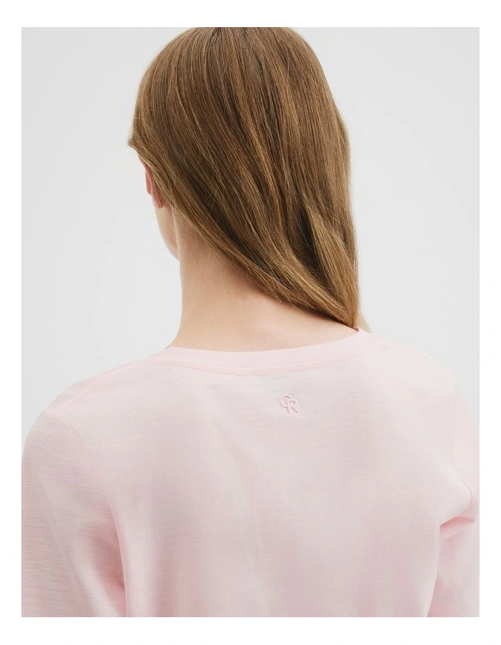 Australian Good Earth Cotton Short Sleeve V-neck T-shirt in Ballet Pink image 2