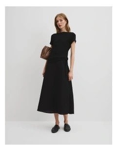 Australian Cotton Boat Neck Rib T-shirt in Black