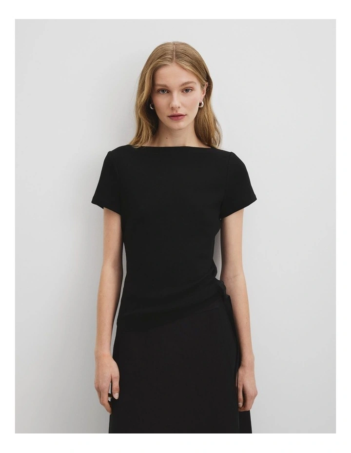 Australian Cotton Boat Neck Rib T-shirt in Black image 2