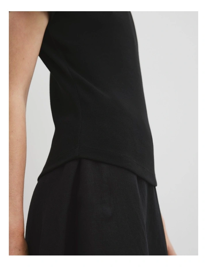 Australian Cotton Boat Neck Rib T-shirt in Black image 3