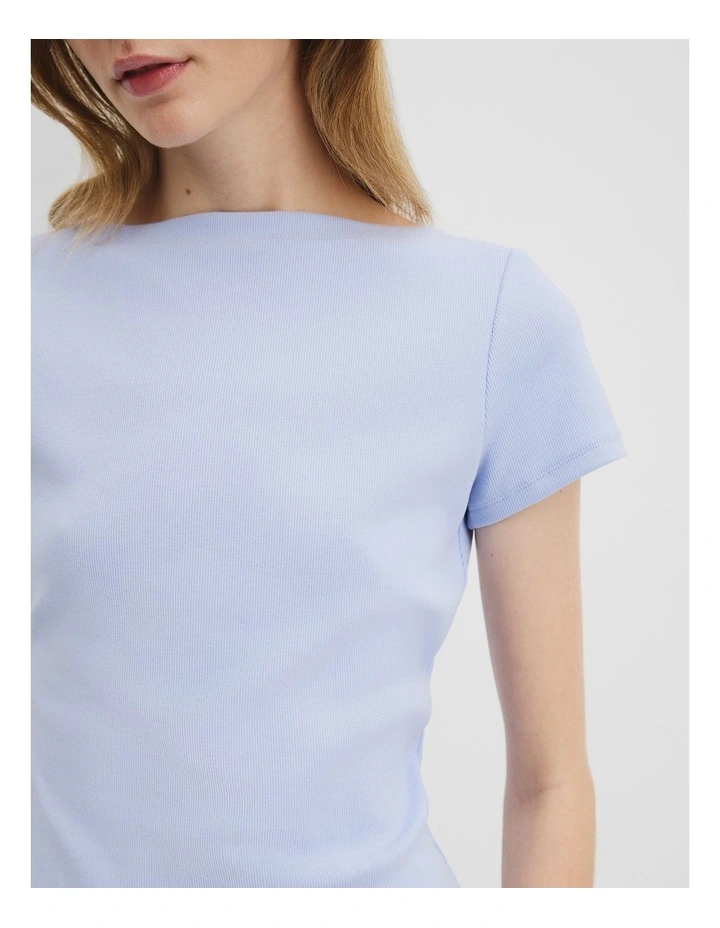 Australian Cotton Boat Neck Rib T-shirt in Ice Blue image 2