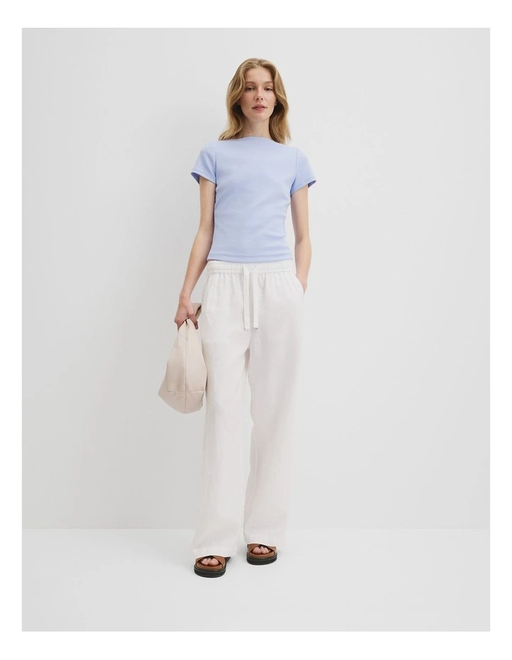 Australian Cotton Boat Neck Rib T-shirt in Ice Blue image 3