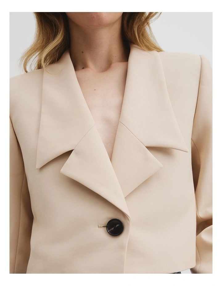 Cropped Lapel Blazer in Oyster image 2