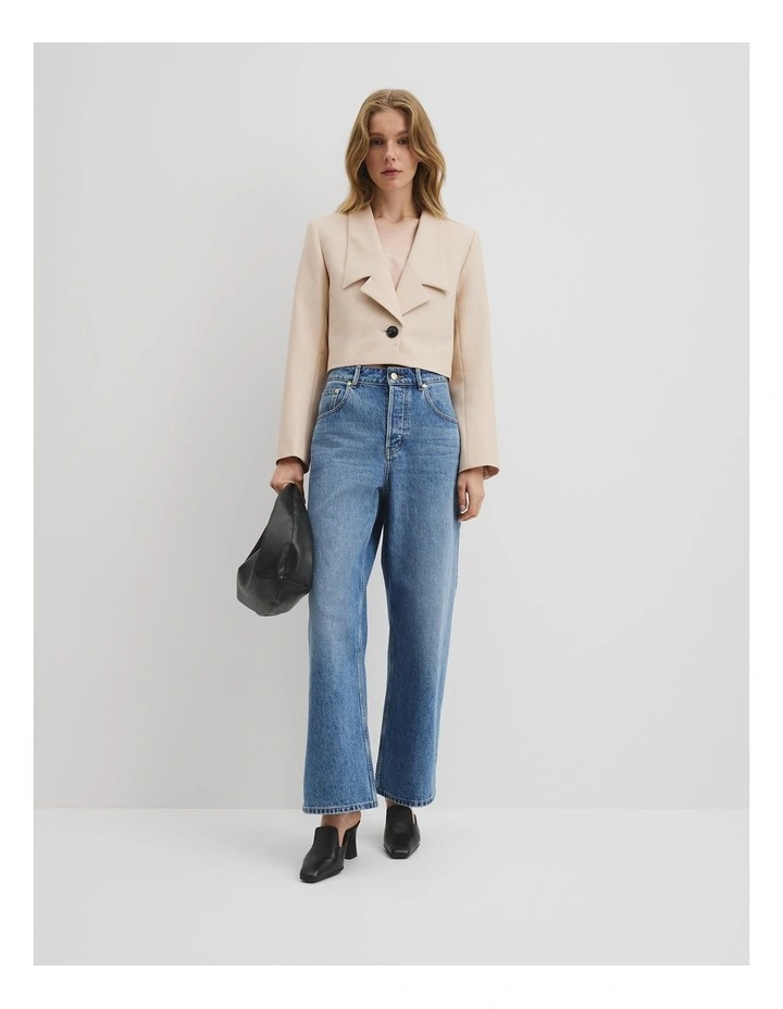 Cropped Lapel Blazer in Oyster image 3
