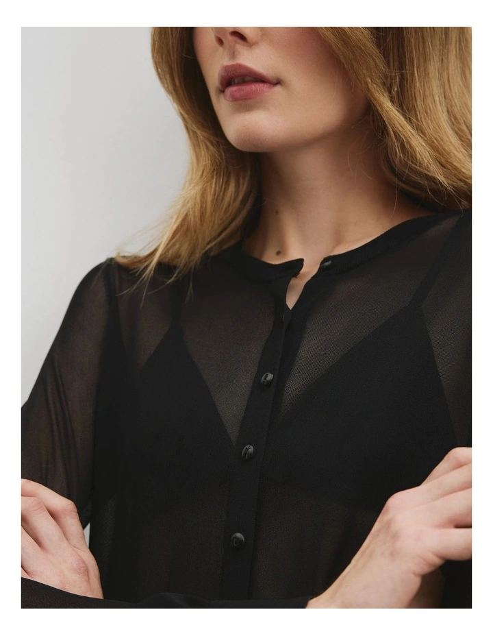 Sheer Knit Cardigan in Black image 2