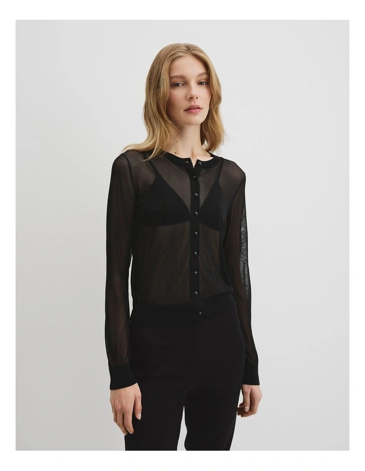 Sheer Knit Cardigan in Black image 3