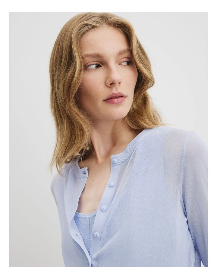 Sheer Knit Cardigan in Ice Blue image 2
