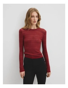 Mesh Long Sleeve Knit Top in Brick
