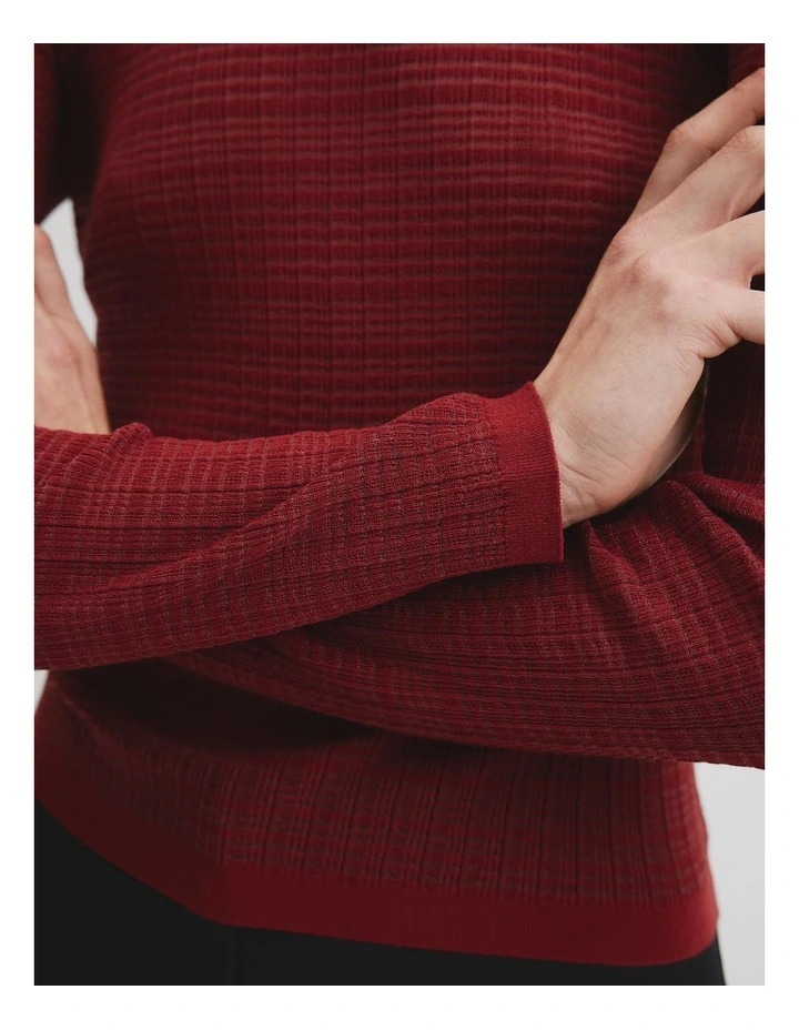 Mesh Long Sleeve Knit Top in Brick image 2