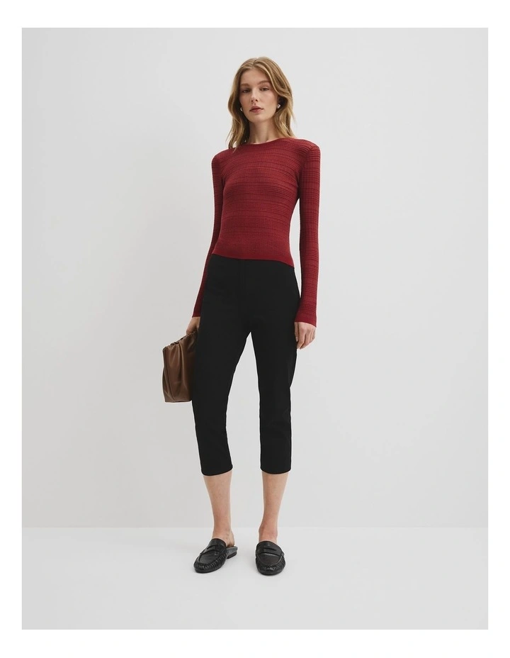 Mesh Long Sleeve Knit Top in Brick image 3