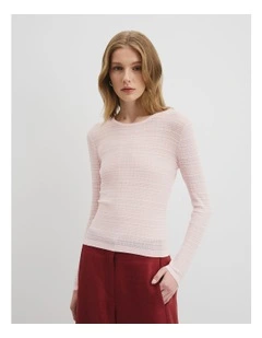 Mesh Long Sleeve Knit Top in Ballet Pink