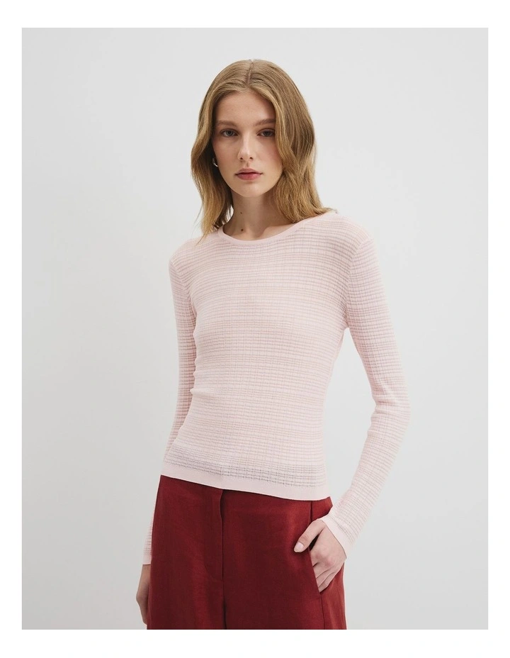 Mesh Long Sleeve Knit Top in Ballet Pink image 1