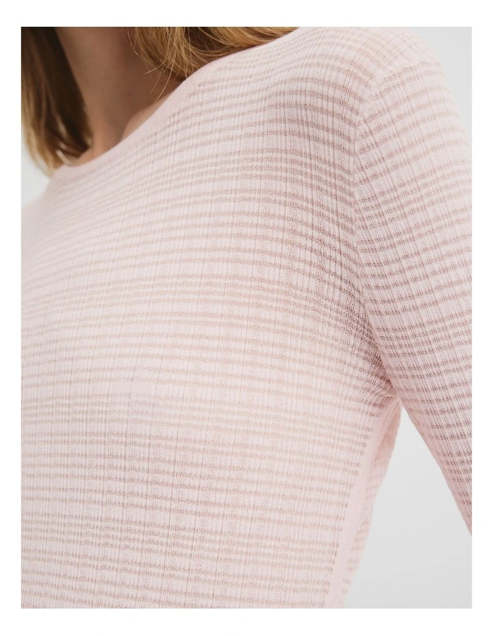 Mesh Long Sleeve Knit Top in Ballet Pink image 2