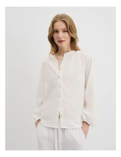 Organically Grown Cotton Blouson Blouse in Antique White