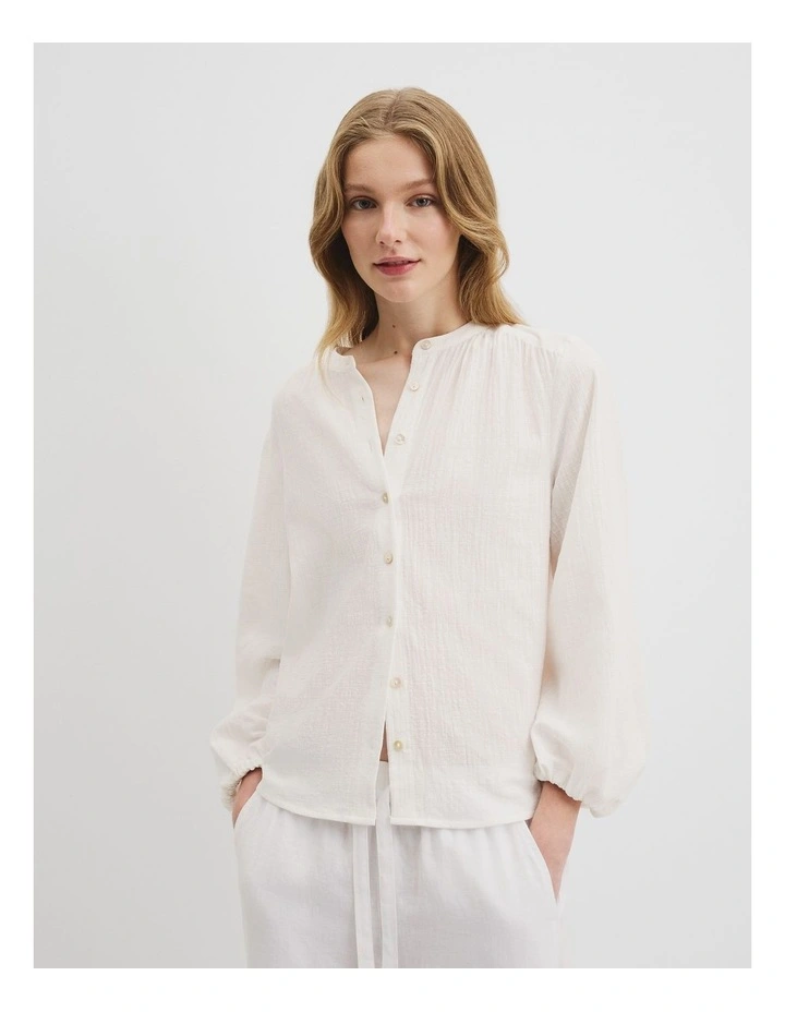 Organically Grown Cotton Blouson Blouse in Antique White image 1