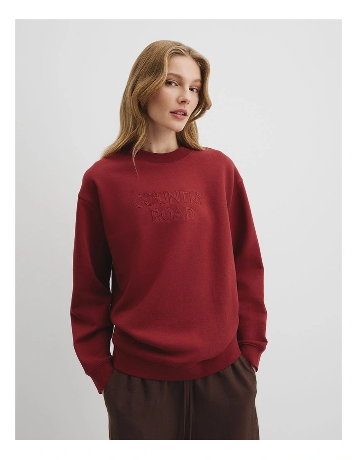 Australian Good Earth Cotton Monogram Sweat in Brick image 1