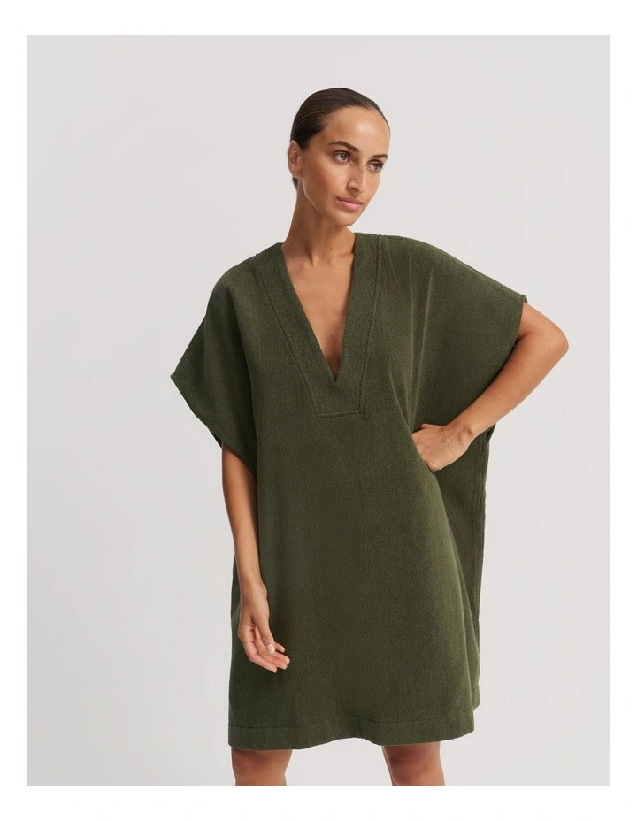 Australian Cotton Terry Kaftan in Dark Olive image 1