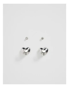 Heart Huggie Stud Earrings 2 Pack in Silver