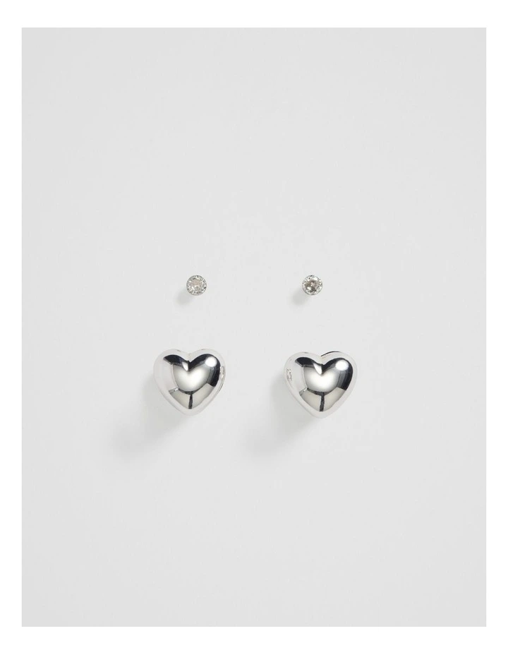 Heart Huggie Stud Earrings 2 Pack in Silver image 1