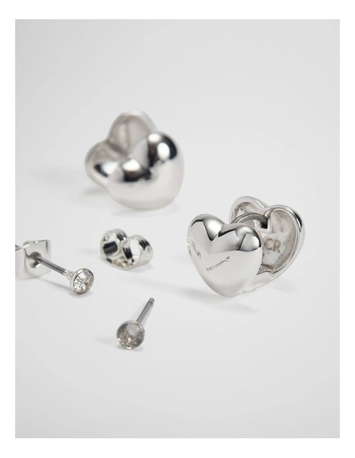 Heart Huggie Stud Earrings 2 Pack in Silver image 3
