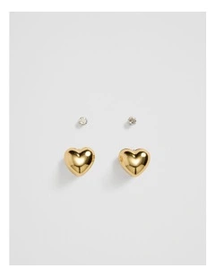 Heart Huggie Stud Earrings 2 Pack in Gold