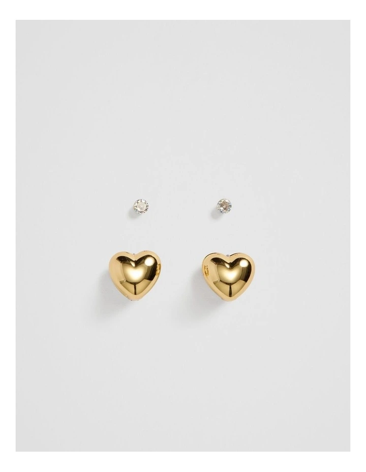 Heart Huggie Stud Earrings 2 Pack in Gold image 1