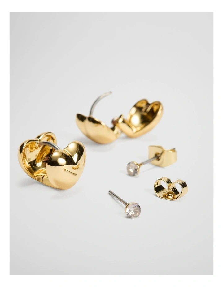 Heart Huggie Stud Earrings 2 Pack in Gold image 3