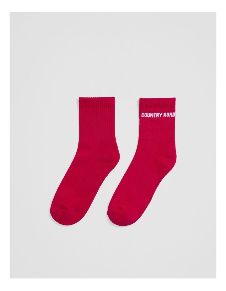 Australian Cotton Blend Cr Sport Quarter Crew Sock in Crimson image 1