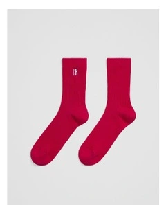 Australian Cotton Blend Cr Ribbed Three Quarter Crew Sock in Crimson
