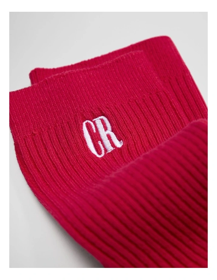 Australian Cotton Blend Cr Ribbed Three Quarter Crew Sock in Crimson image 2