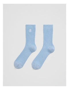 Australian Cotton Blend Cr Ribbed Three Quarter Crew Sock in Cloud