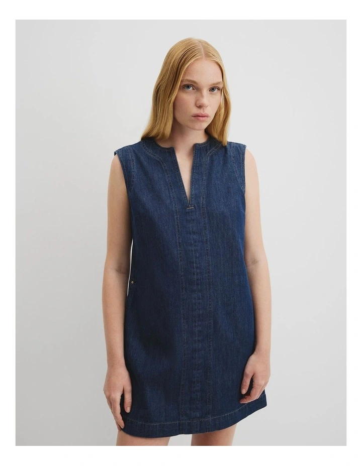 Denim Mini Dress in Ink Wash image 3