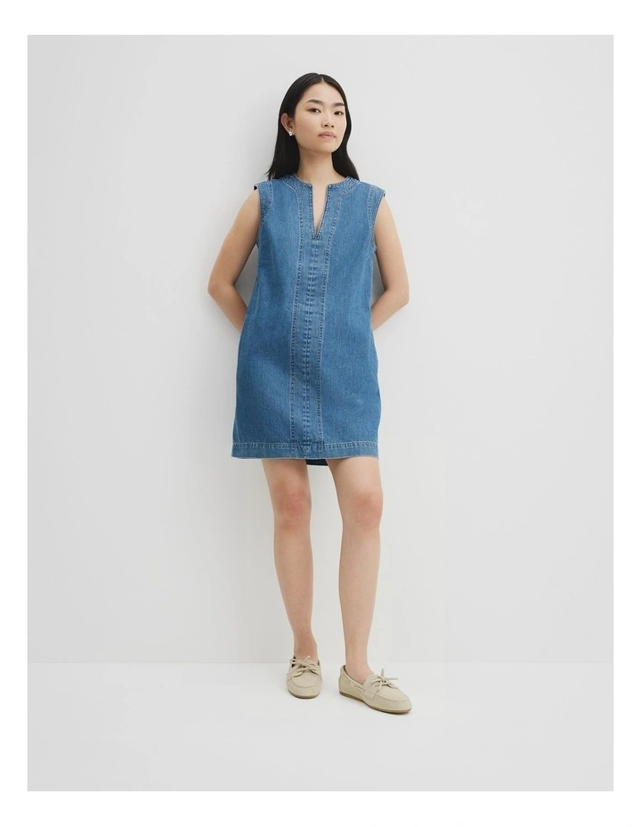 Denim Mini Dress in Mid Blue Wash image 1