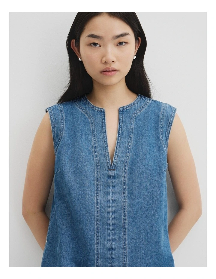 Denim Mini Dress in Mid Blue Wash image 2