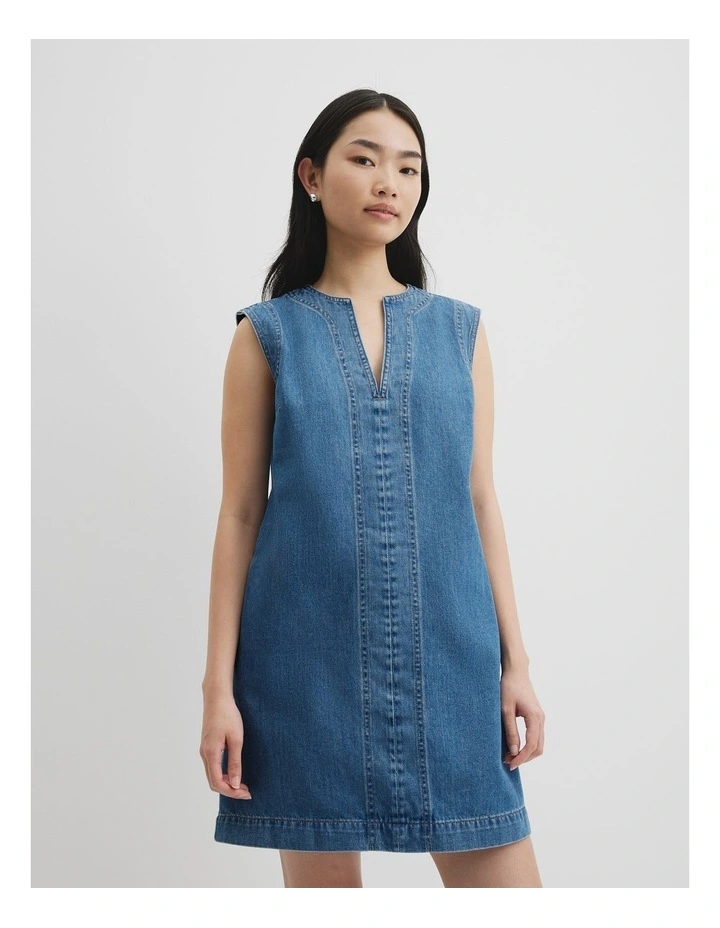Denim Mini Dress in Mid Blue Wash image 3