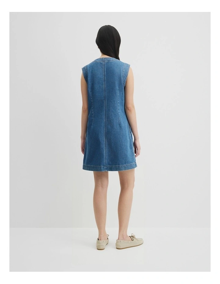 Denim Mini Dress in Mid Blue Wash image 4