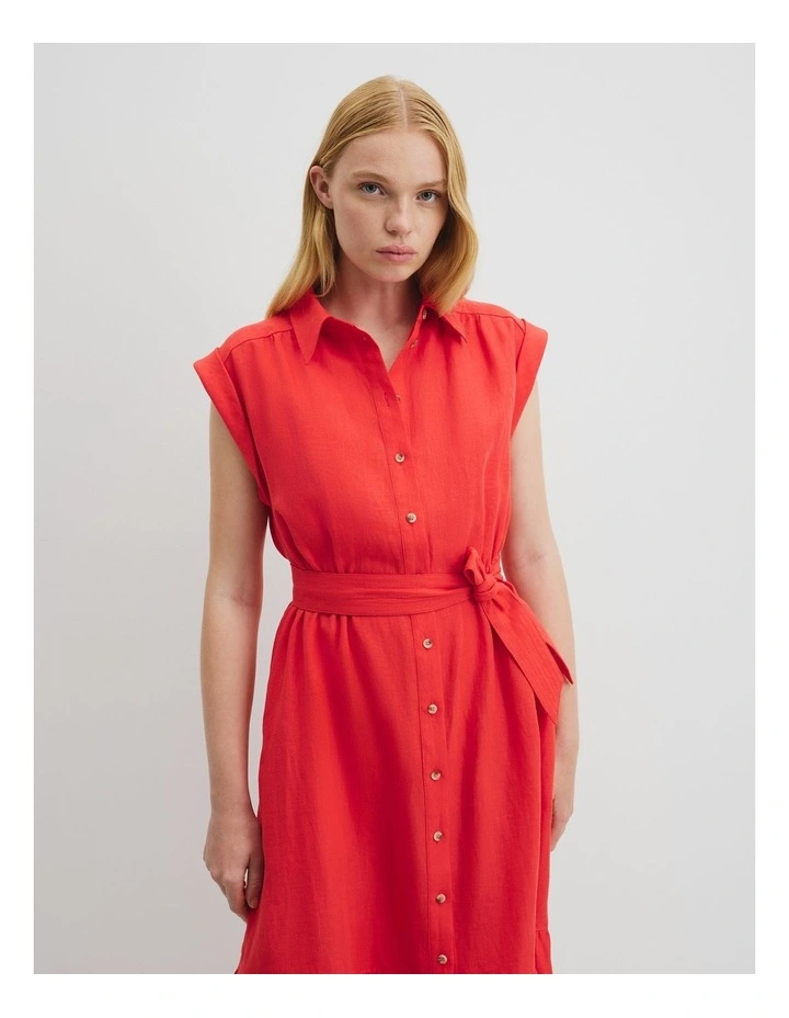 Organically Grown Linen Tiered Midi Dress in Vivid Red image 2