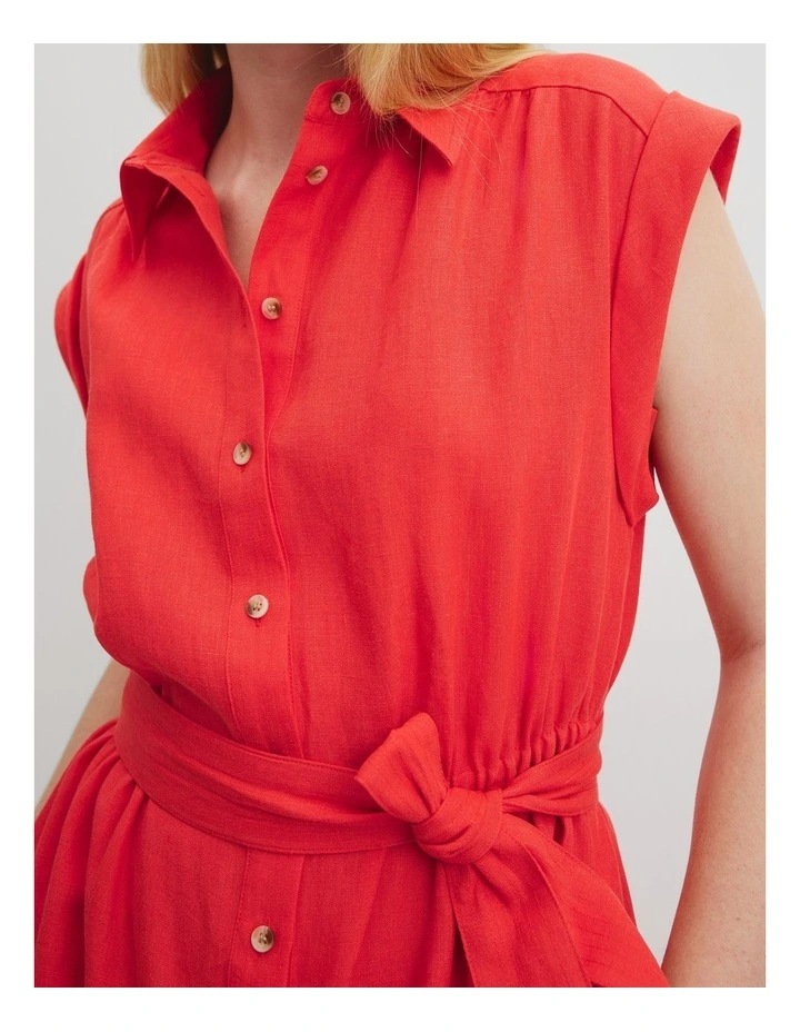 Organically Grown Linen Tiered Midi Dress in Vivid Red image 3