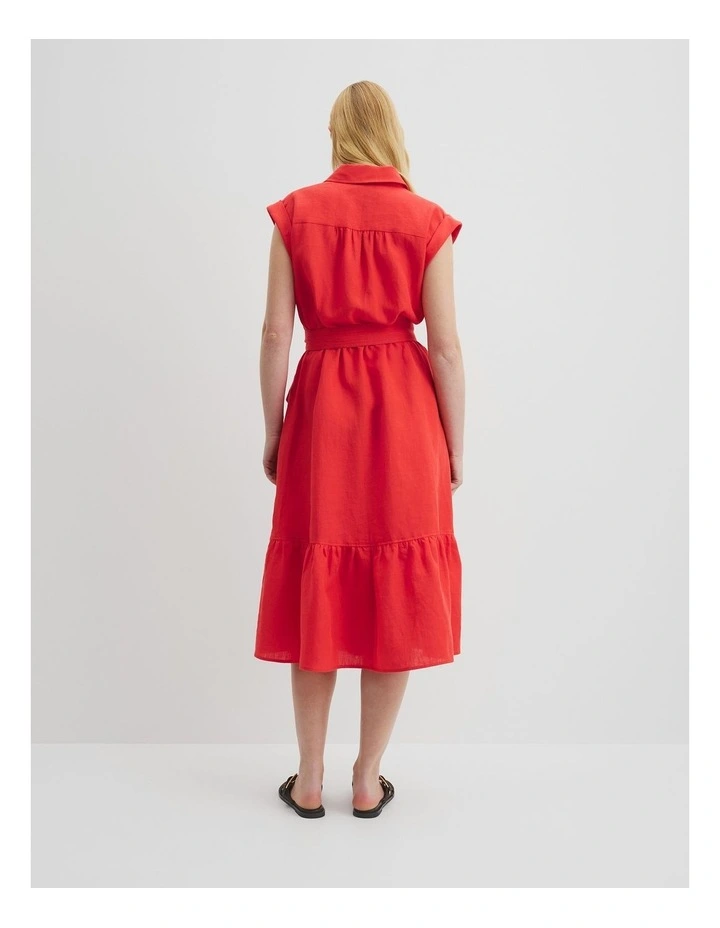 Organically Grown Linen Tiered Midi Dress in Vivid Red image 4