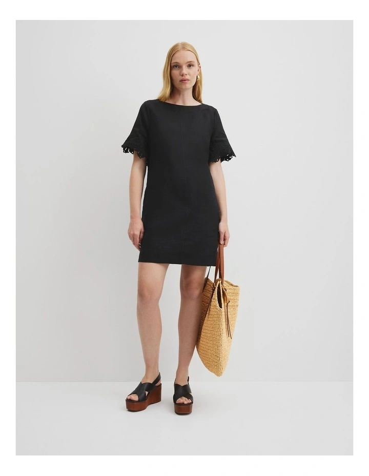Scalloped Mini Dress in Black image 1
