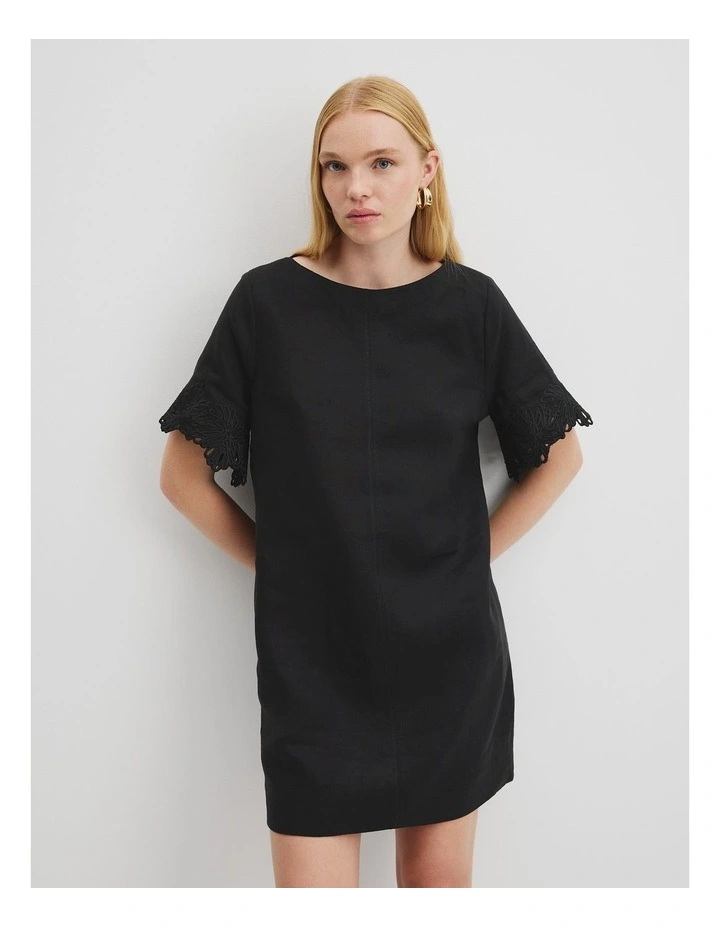 Scalloped Mini Dress in Black image 2