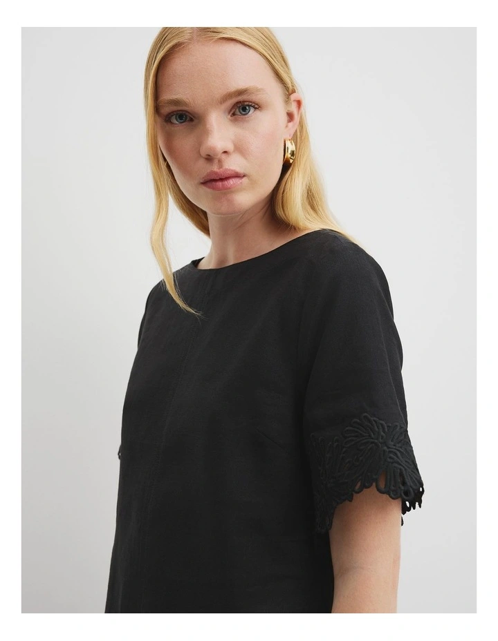 Scalloped Mini Dress in Black image 3