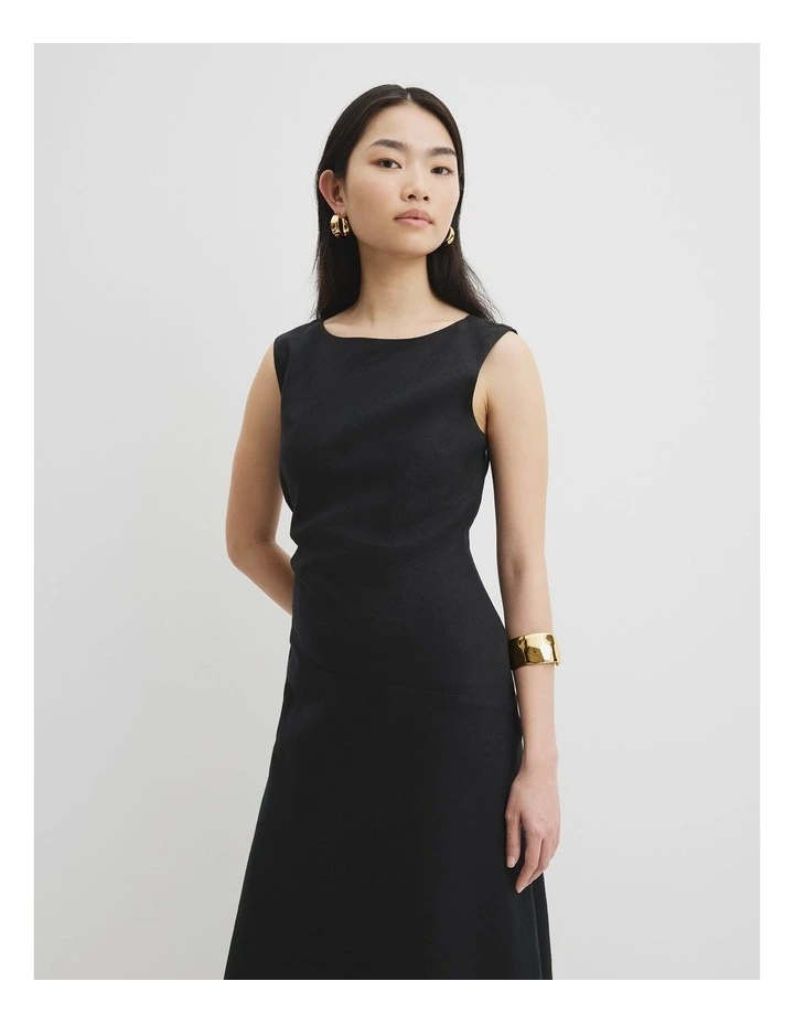 Organically Grown Linen Rouched Maxi Dress in Black image 2