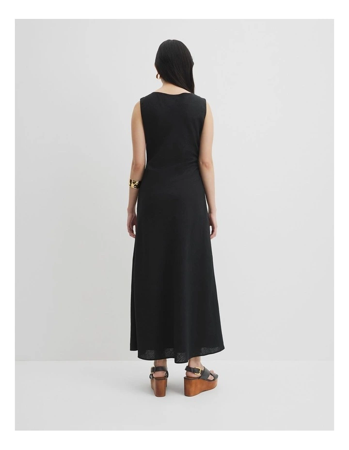 Organically Grown Linen Rouched Maxi Dress in Black image 4