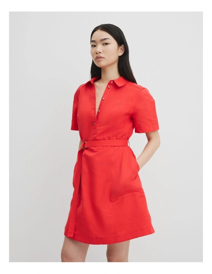 Flared Mini Dress in Vivid Red image 3